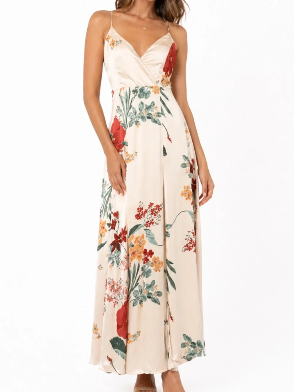 Lulus - Still‎ The One Floral Faux Wrap Gown In Cream Floral Print